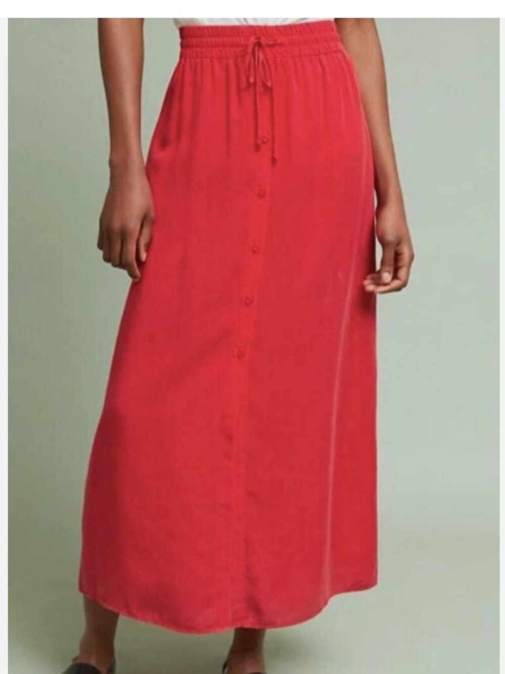 Anthropologie Cloth & Stone Buttonfront Skirt Red Womens L